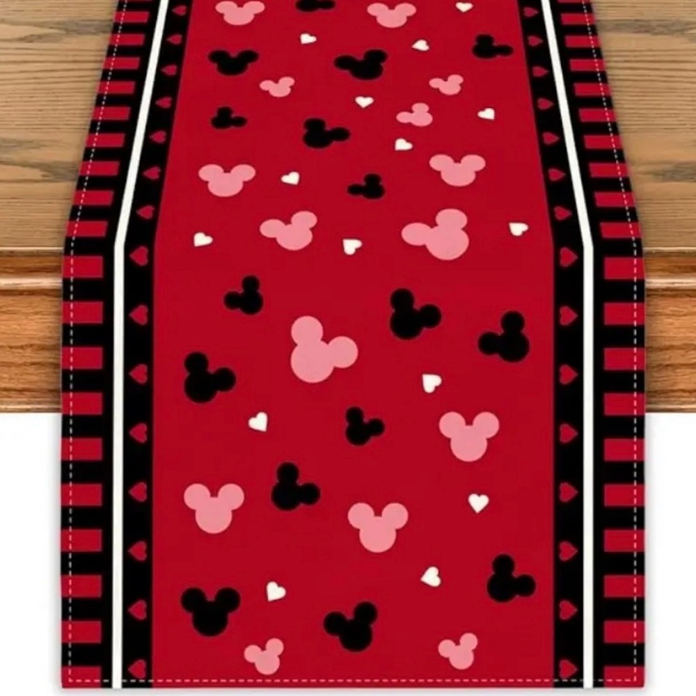13x36 Table Runner Disney Hidden Mickey Mouse Valentines Day Fabric Mantel Scarf - Picture 2 of 5